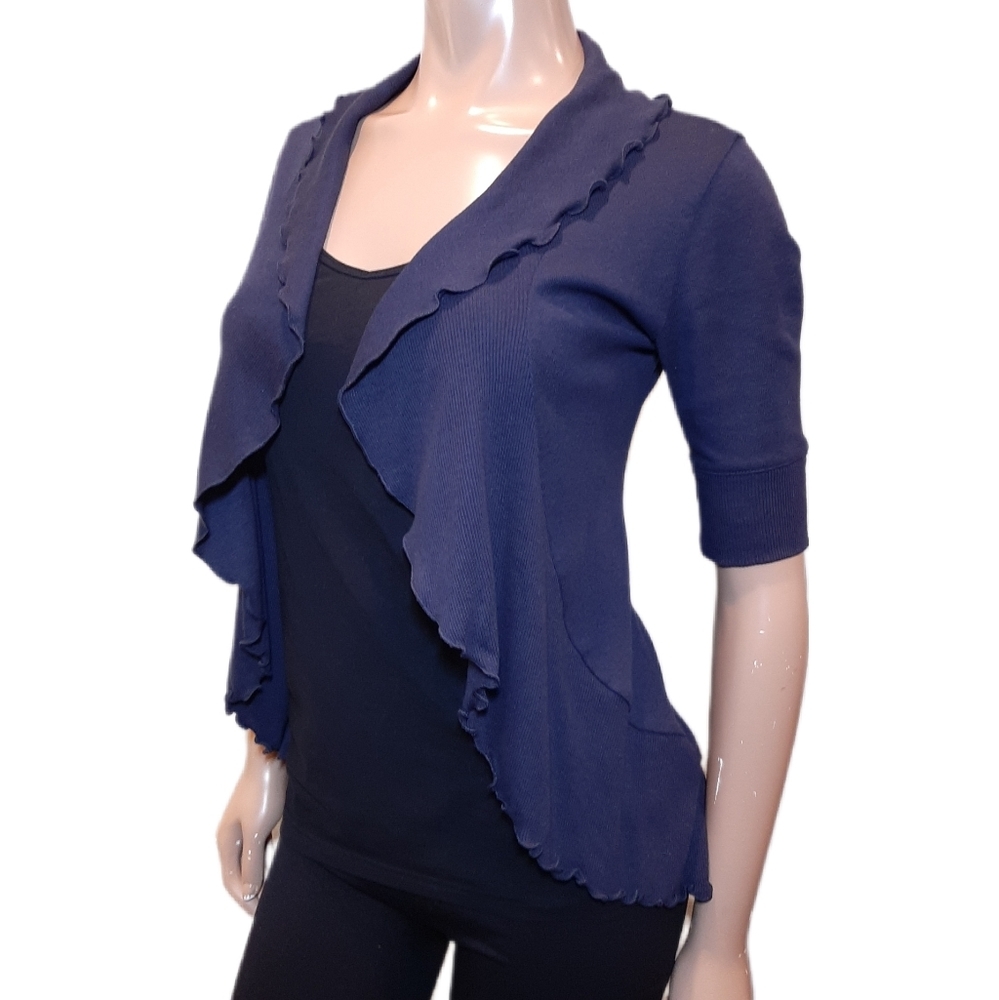 EXPRESS Sexy Basic Ruffled Cardigan Sweater Half Sleeve Open Front Waterfall XS
